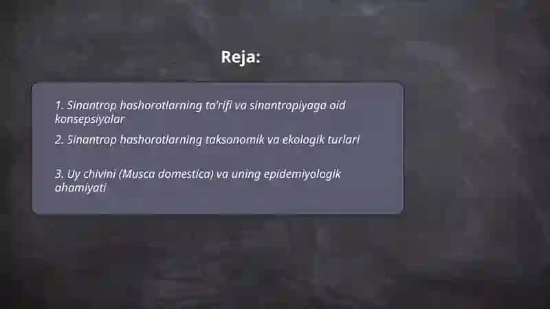 Sinantrop ko’rinishidagi hashorotlar va ularning epidemologik ahamiyati 2