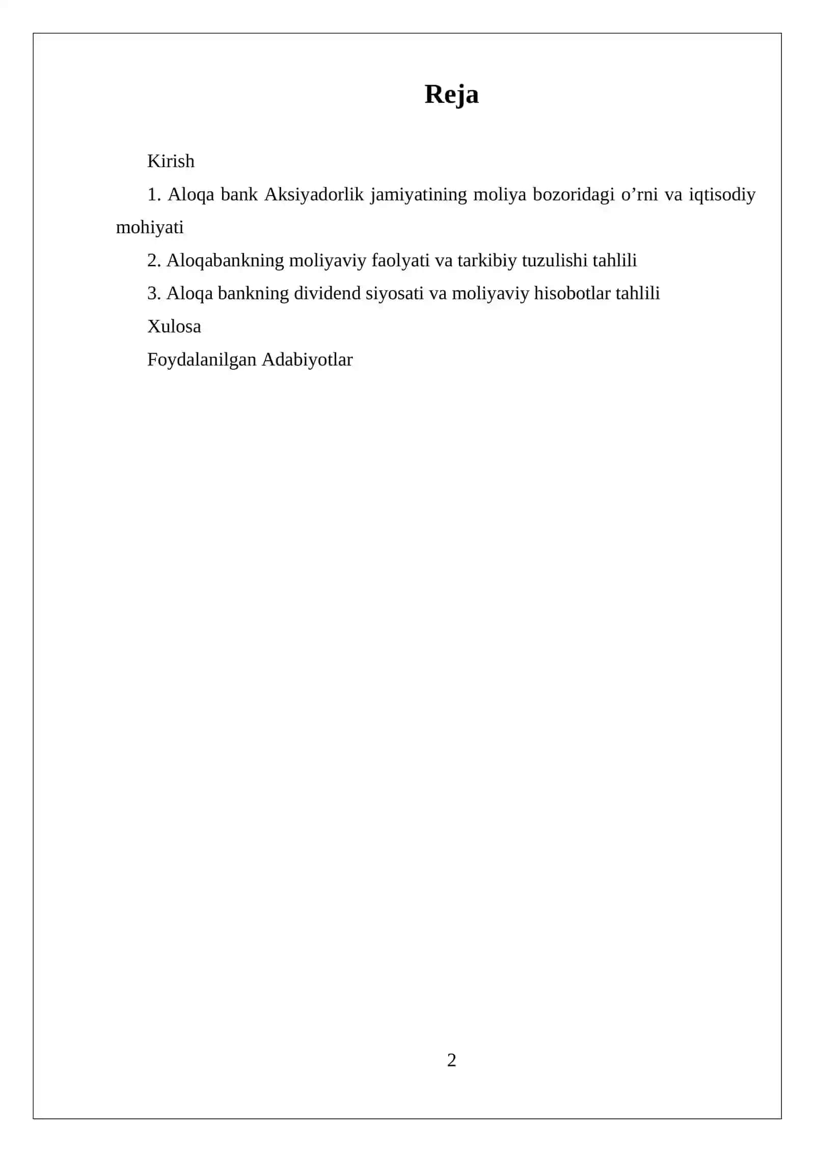 MUSTAQIL ISH ALOQABANK AKSIYADORLIK JAMIYATINING MOLIYAVIY TAHLILI 2
