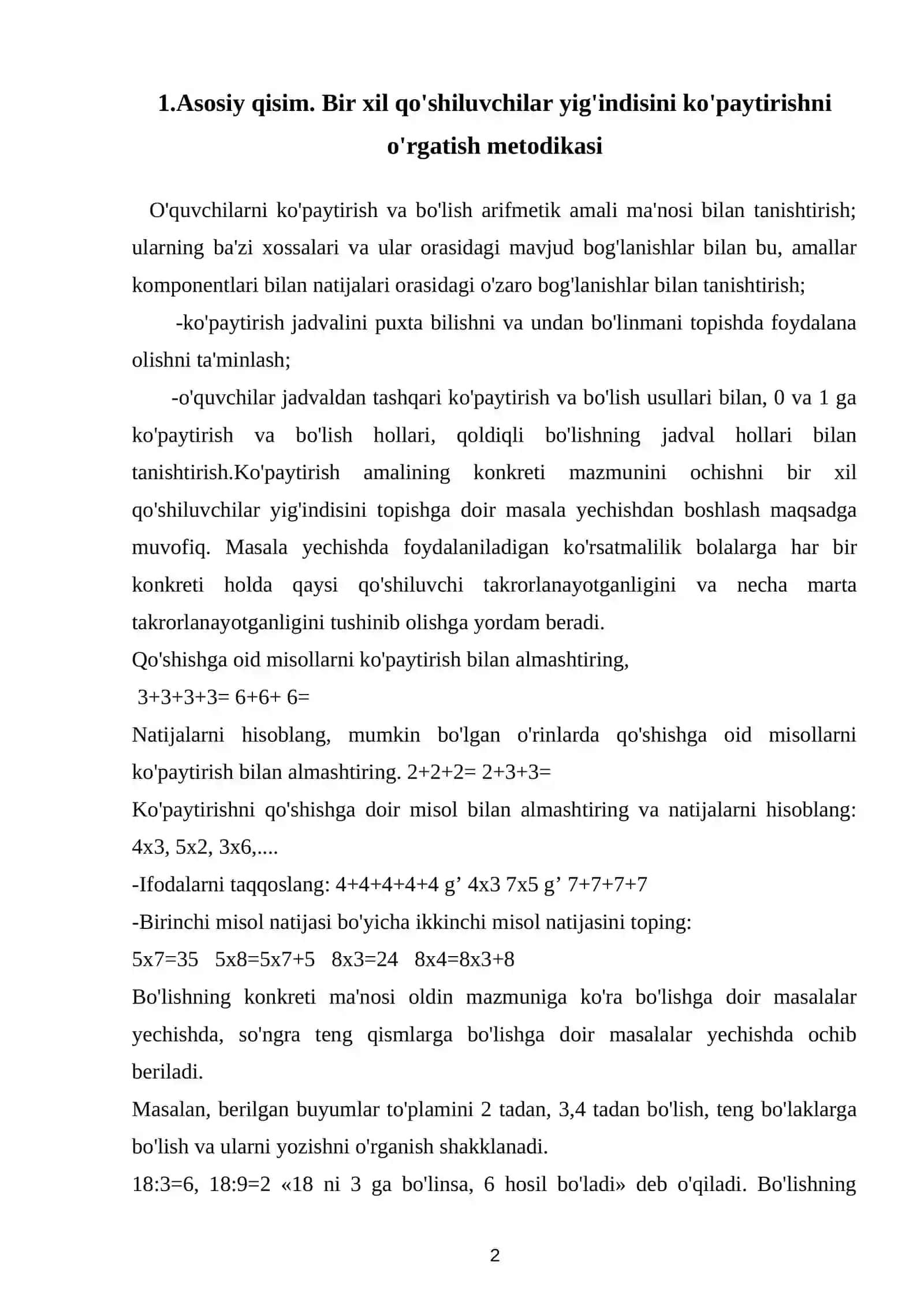 Matematikadan o’tkaziladigan sinfdan tashqari ishlarning mazmuni 2