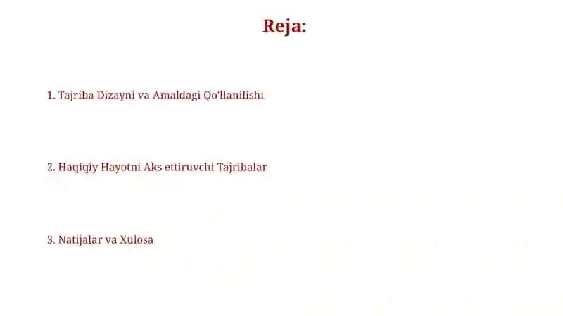 Tajriba Dizayni va Amaldagi Qo'llanilishi 2