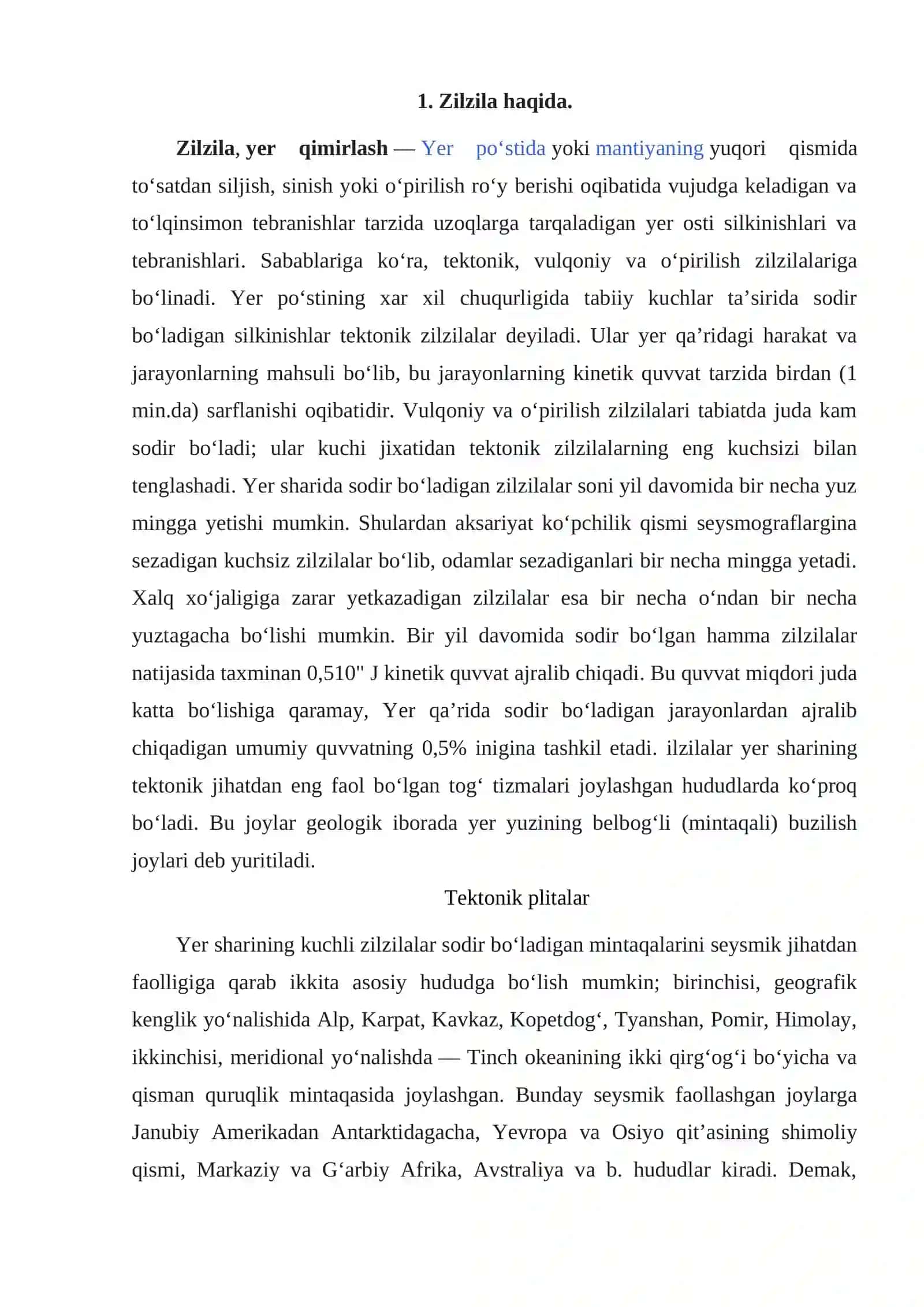 ZILZILANING SODIR BO'LISH VAQTI 2