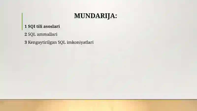 SQL til va uning imkoniyatlari 2