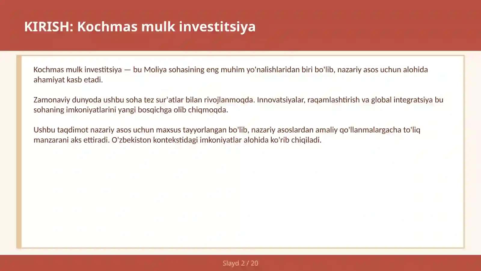 Kochmas mulk investitsiya 2