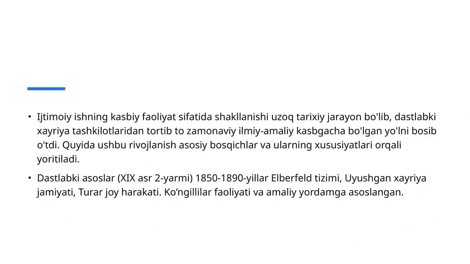 Ijtimoiy ishning kasbiy faoliyat sifatida rivojlanish bosqichlari 2