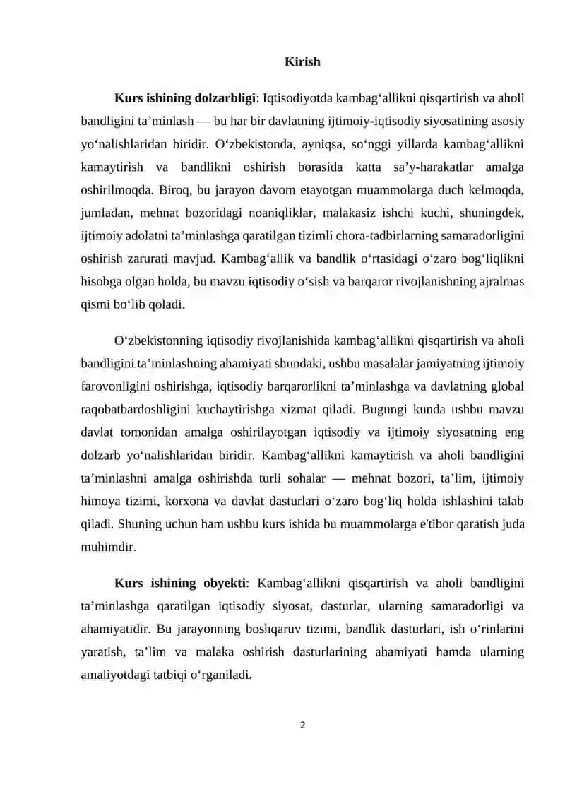 Kambag'allikni qisqartirish va aholi bandligini ta’minlash 2