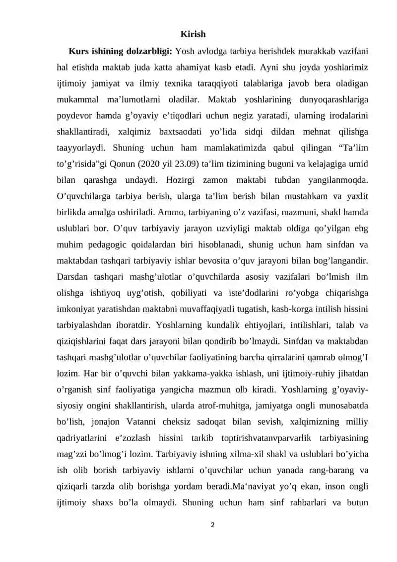 Sinfdan va maktabdan tashqari tarbiyaviy ishlarning maqsadi va vazifalar 2