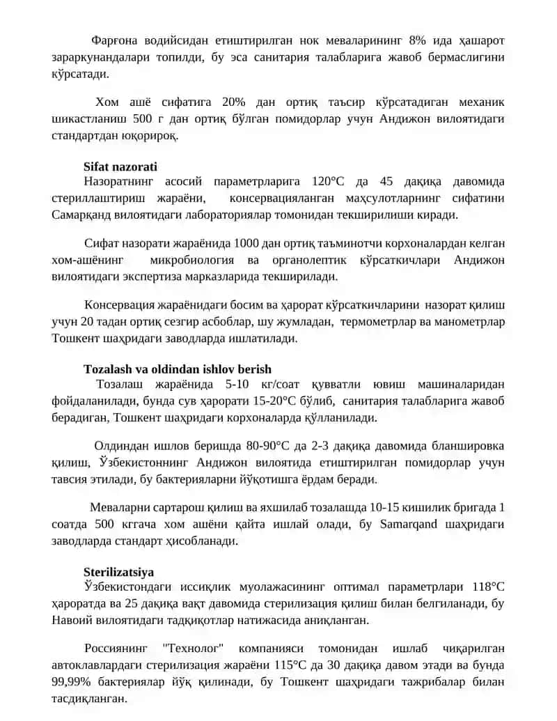 Oziq ovqat kanservasi texnologik amalyot hisoboti 2