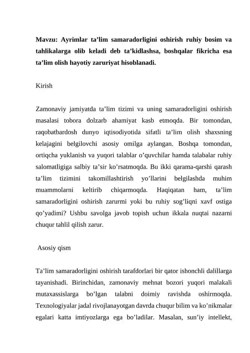 Ta'lim samaradorligini oshirish ruhiy bosim va tahlikalarga olib keladi 2