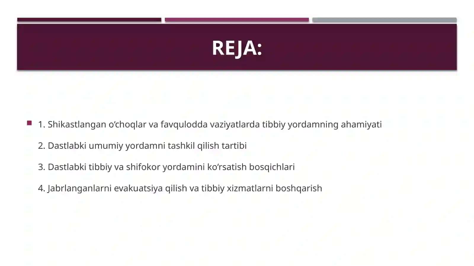 Shikastlangan o‘choqlardadastlabkiumumiy,dastlabkitibbiy vadastlabkishifokor yordamini tashkil qilish 2