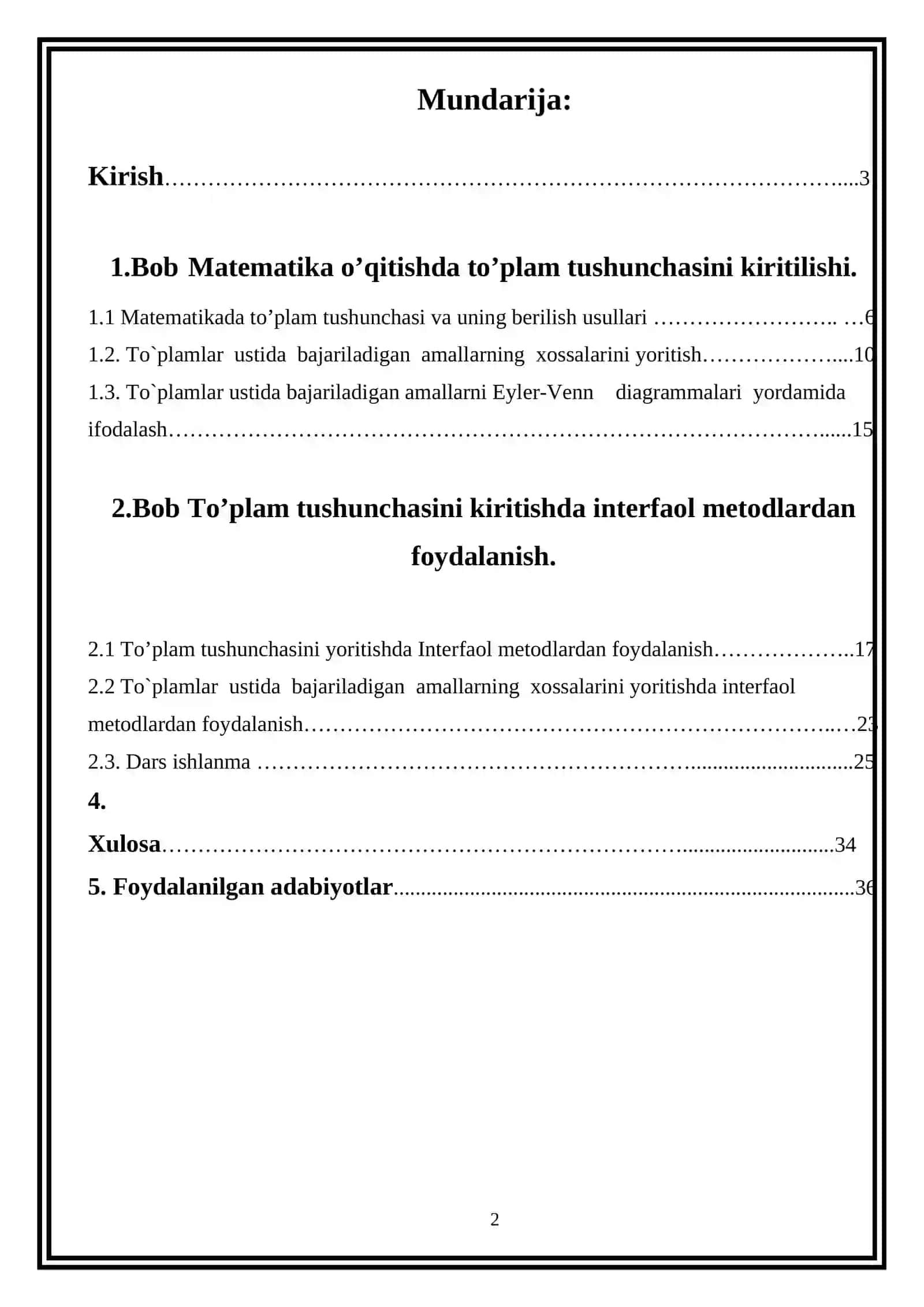 Matematika o’qitishda to’plam tushunchasini interfaol metodlarda o’qitish 2