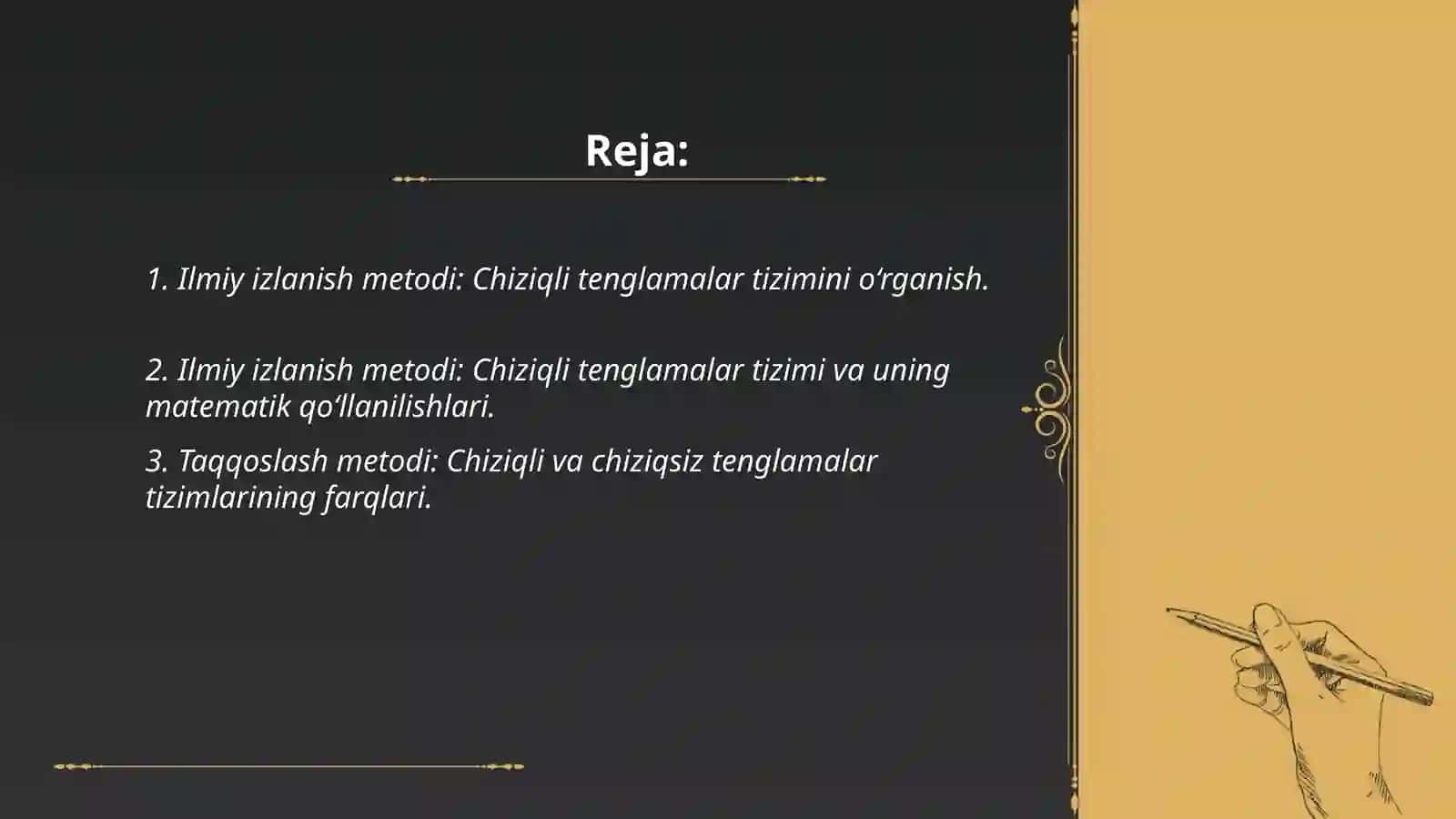 Chiziqli tenglamalar sistemasi mavzusiga slayd qil 2