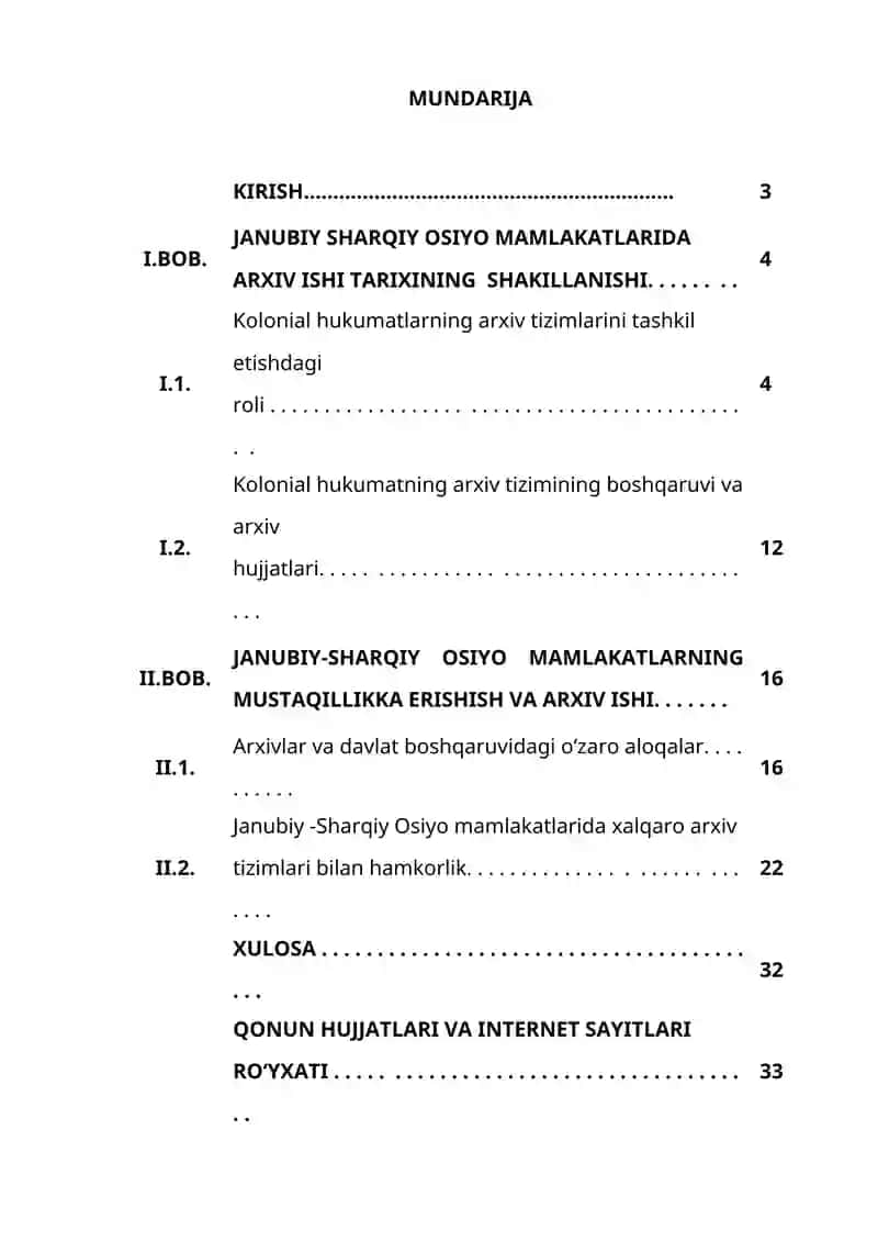 JANUBIY SHARQIY OSIYO MAMLAKATLARI ARXIV ISHI TARIXI 2