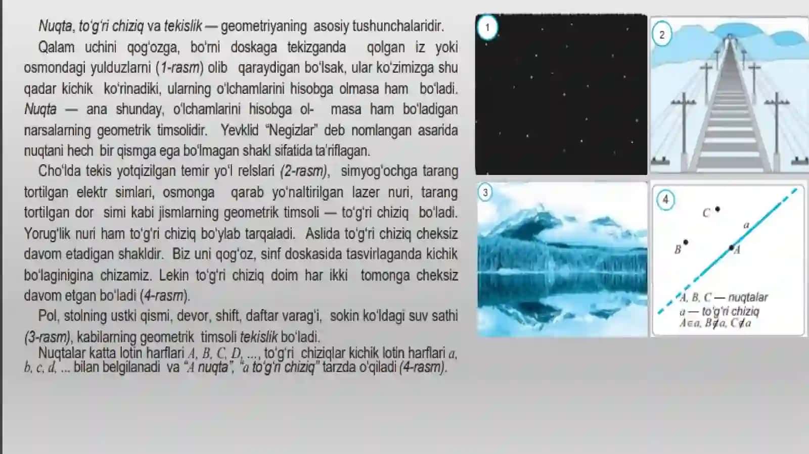 Sodda  geometrik  figuralar  ta`riflar. Kesma  va  nur Kesmaning  uzunligi  va  uning  xossalari 2