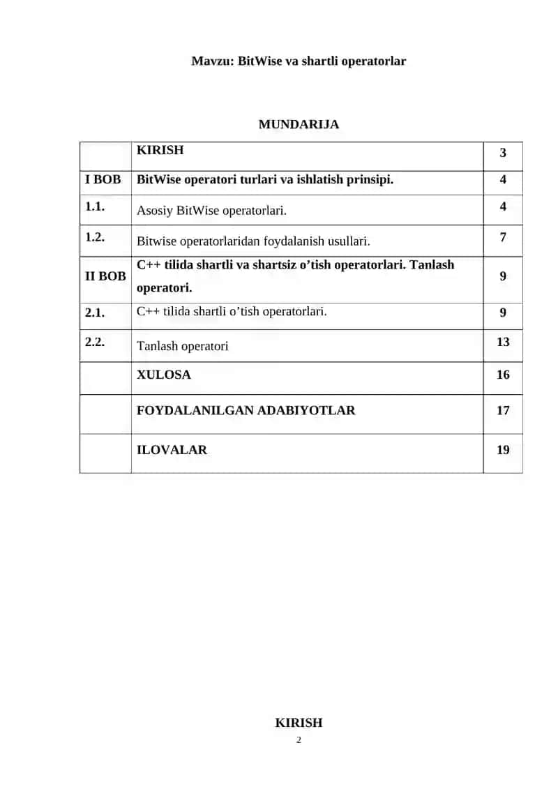 BitWise va shartli operatorlar 2