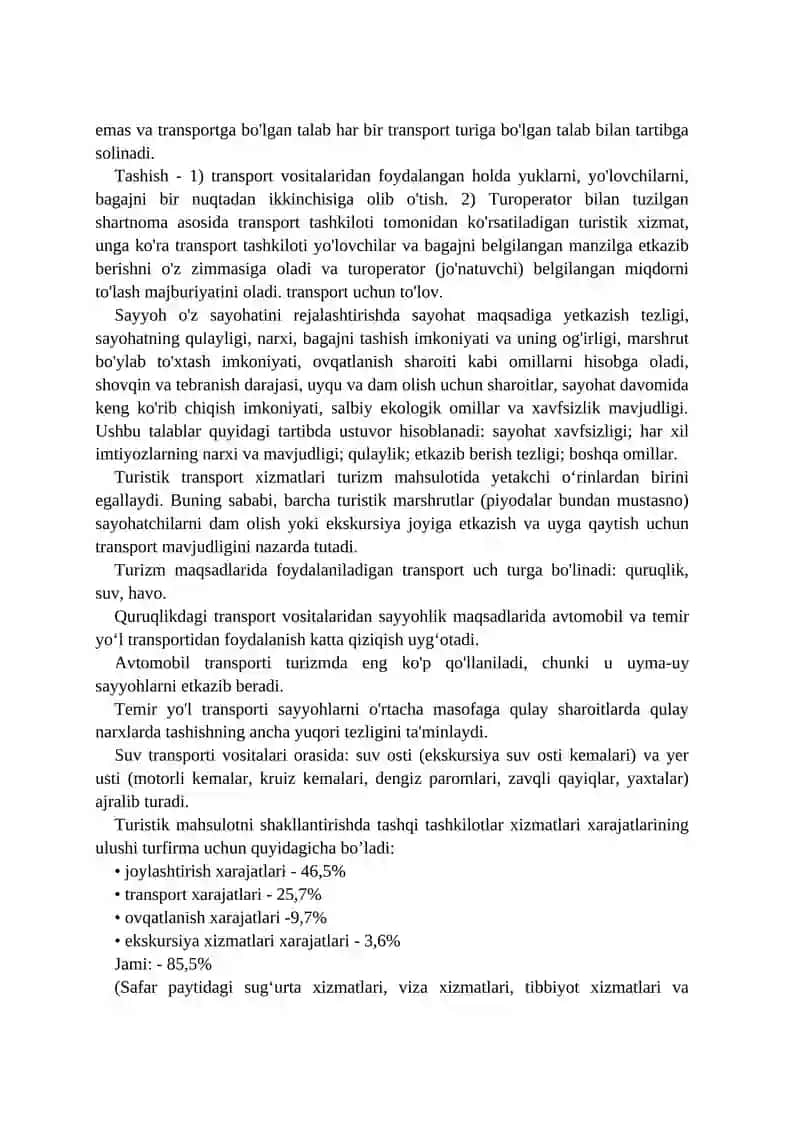 Turizmda logistikasida tashish turlari va ularning tasniflanishi 2