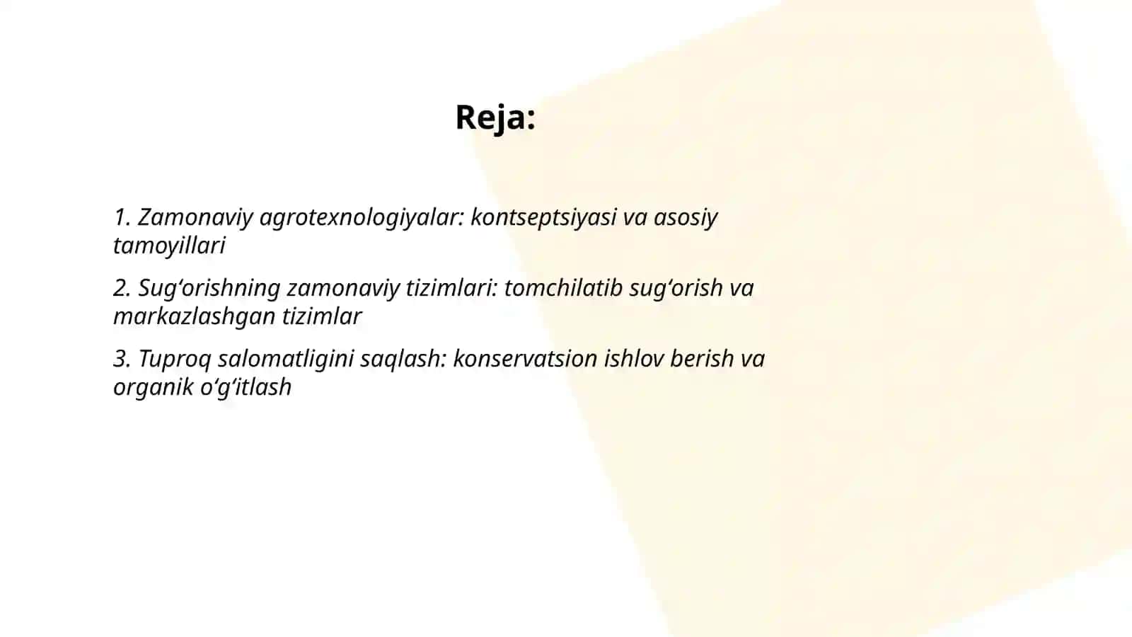Ğálleshilikte aldıńğı agrotexnologiyalardan paydalanıw, ekspertiza qılıw. Texnika qurallardı tańlaw tiykarları 2