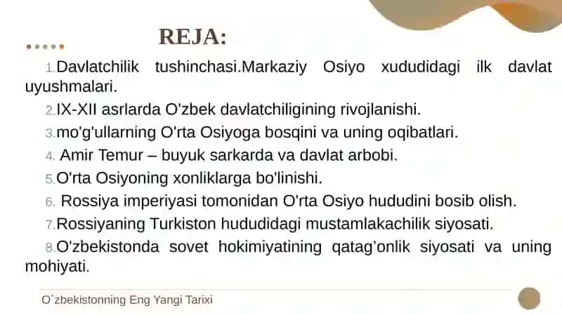 Oʼzbek davlatchiligining shakllanishi va taraqqiyot bosqichlari 2