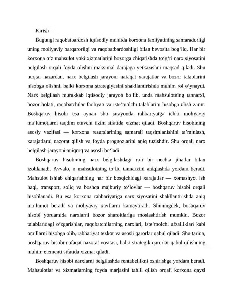 Narx belgilashda boshqaruv hisobi 2