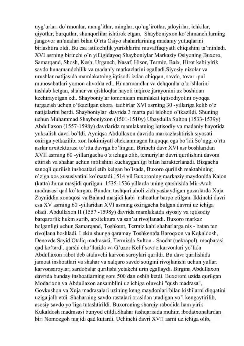 BUXORO XONLIGI VA AMIRLIGI DAVRI MADANIYATI VA SAN'ATI 2