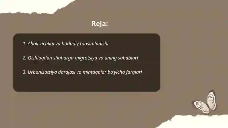 Aholining joylashuvi va urbanizatsiya 2