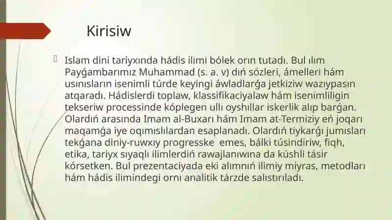 Imom Termiziy ham Imom Buxariy hadis ilimine qosqan uleslerin analizlew 2