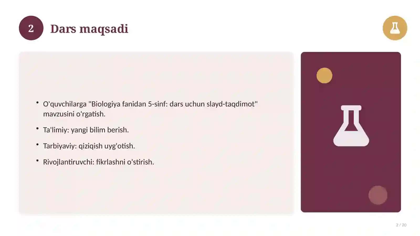 Biologiya fanidan 5-sinf: dars uchun slayd-taqdimot 2