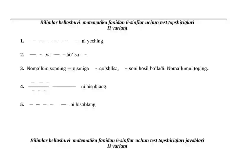 6-sinf matematikadan test 2