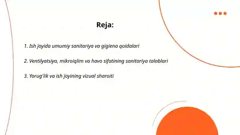 Sanitariya talablari va mehnat sharoiti 2