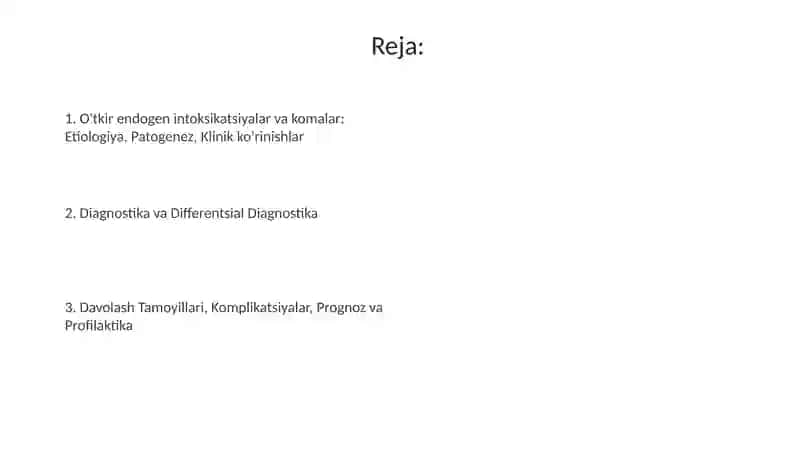 O'tkir endogen intoksikatsiyalar. Komalar. 2