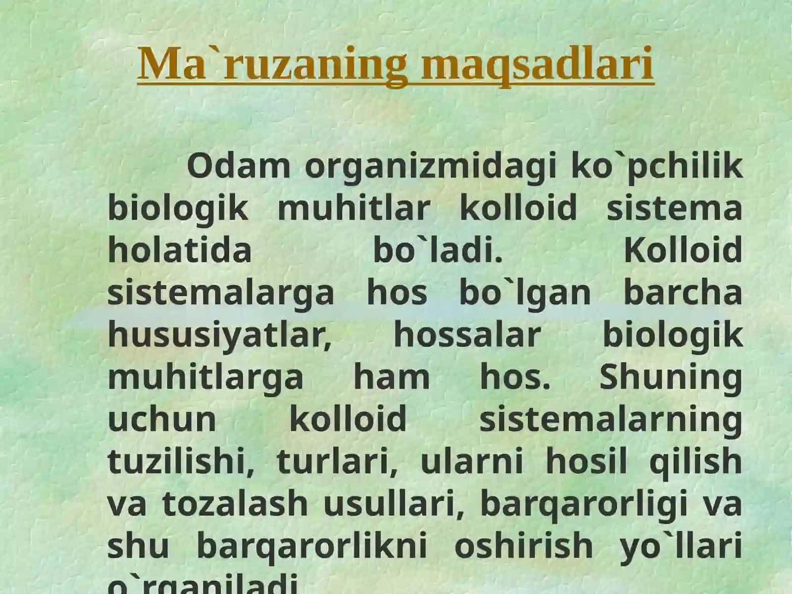 Dispers sistemalar.Kolloid dispers sistemalarning molekulyar kinetik xossalari 2