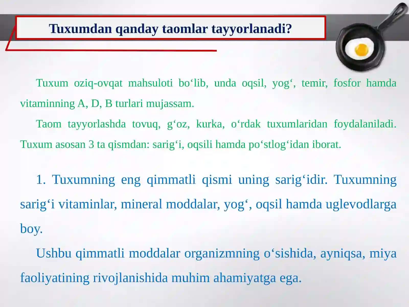 Tuxumdan Taomlar Tayyorlanadi 2