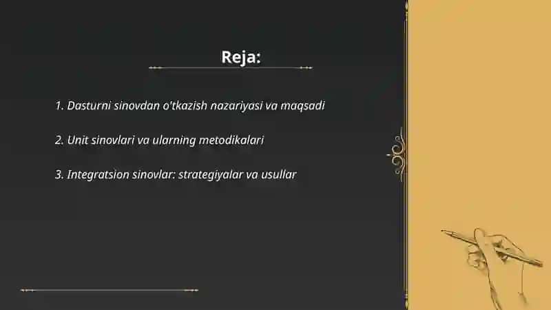 Dasturni sinovdan o'tkazish 2
