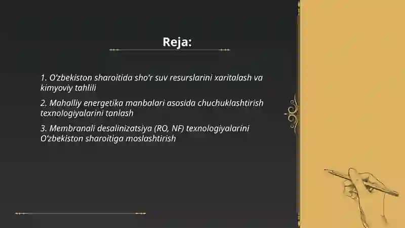 Oʻzbekiston sharoitida shoʻr suvlarni chuchuklashtirish gʻoyasini yaratish 2