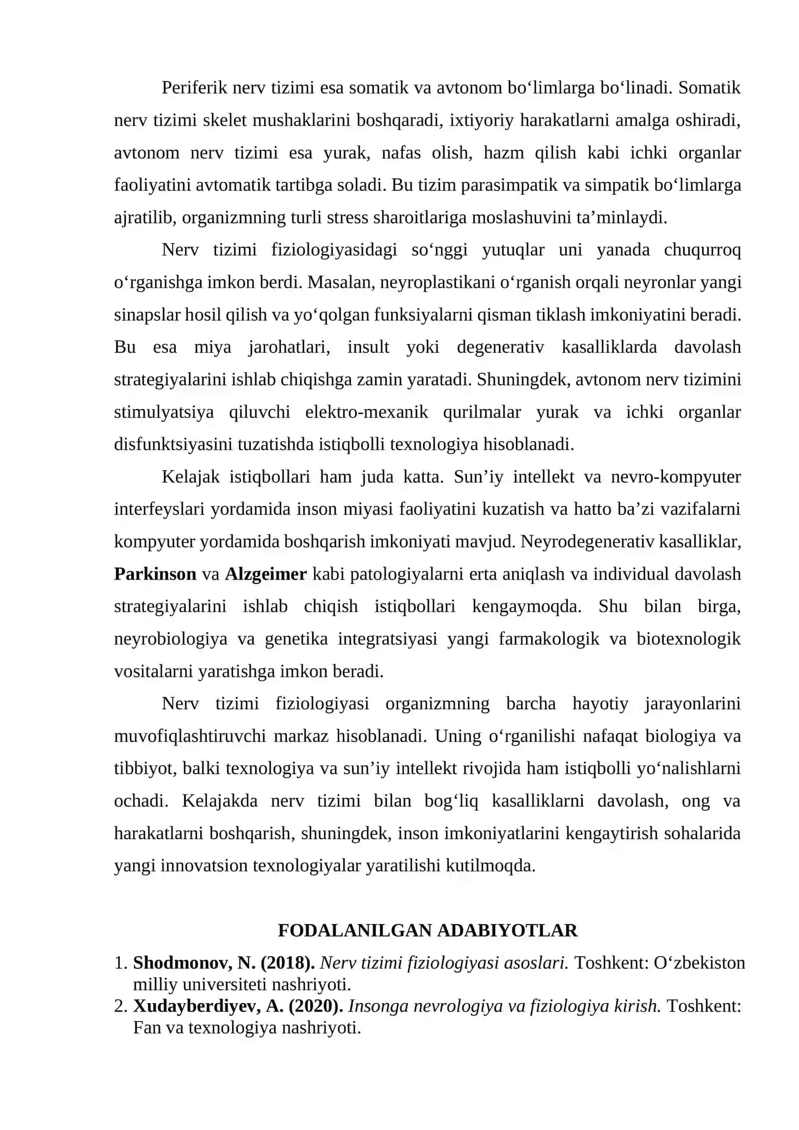 NERV TIZIMI FIZIOLOGIYASI VA UNING ISTIQBOLLARI 2