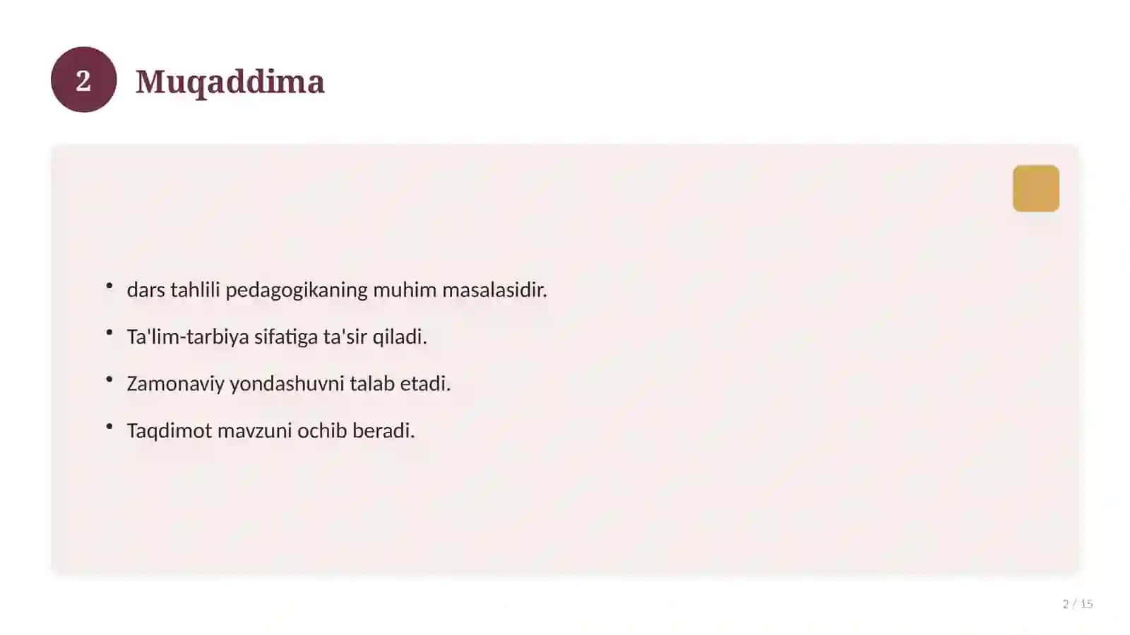 Malakaviy pedagogik amaliyot: dars tahlili daftari 2