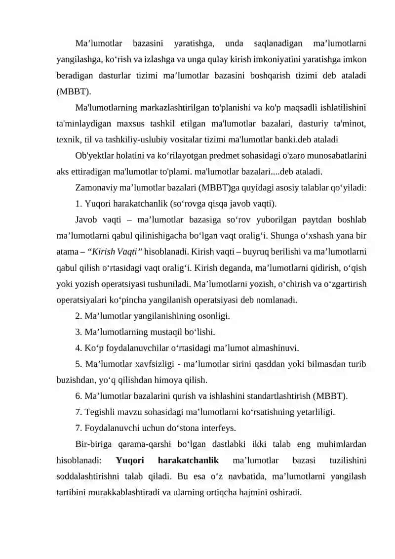 Ma’lumotlar bazalari va Big Data bilan ishlash texnologiyalari 2
