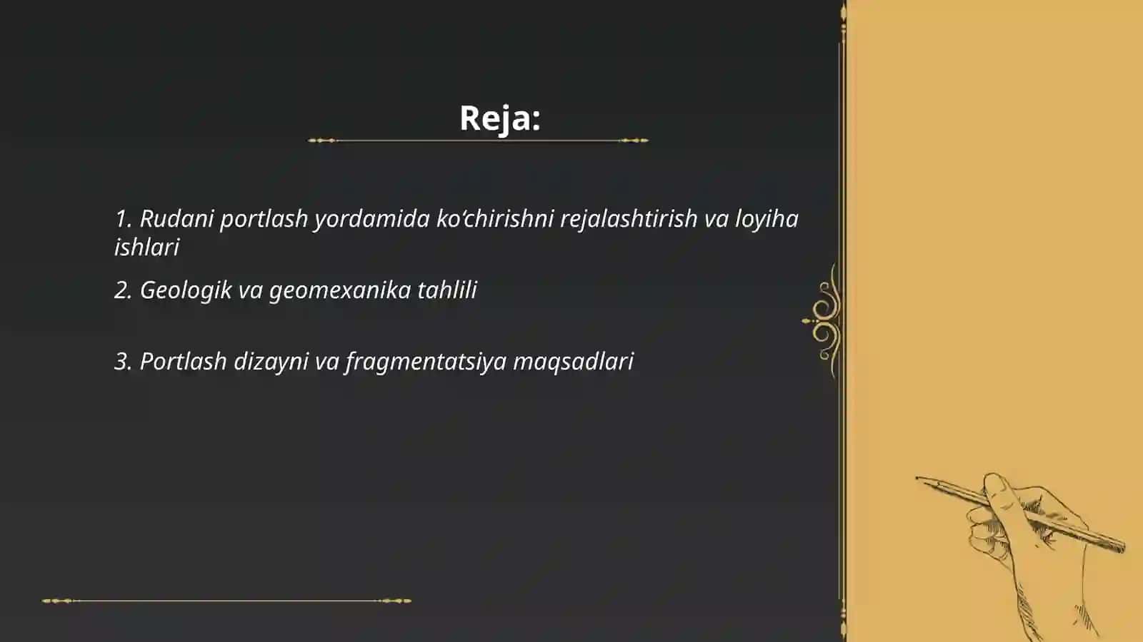 Rudani portlash yordamida ko‘chirishni rejalashtirish va loyiha ishlari 2