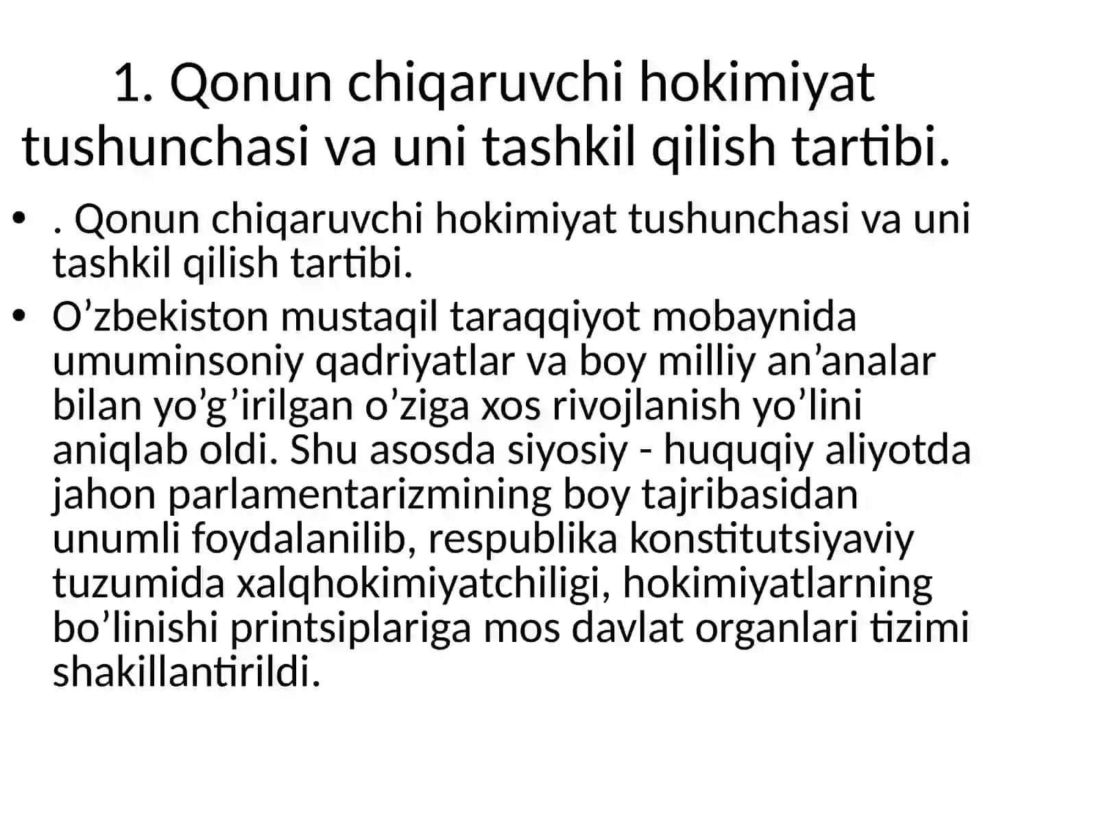 Qonun chiqaruvchi hokimiyat tushunchasi va uni tashkil qilish tartibi 2