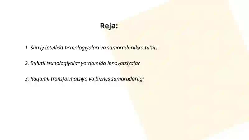 Texnologiyalar ko'rinishidagi inovvatsiyalar va ularning samaradorligi 2
