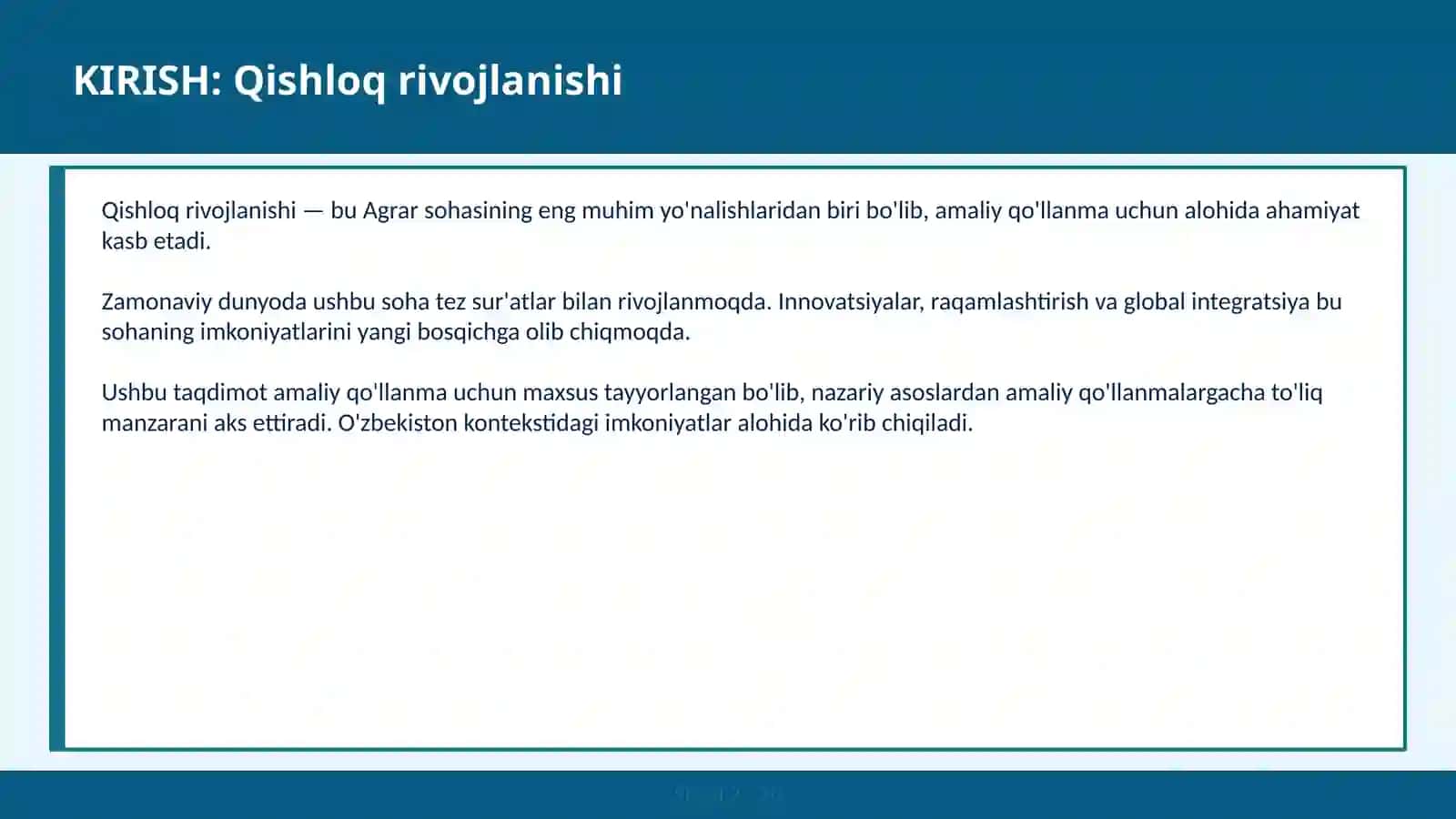 Qishloq rivojlanishi 2