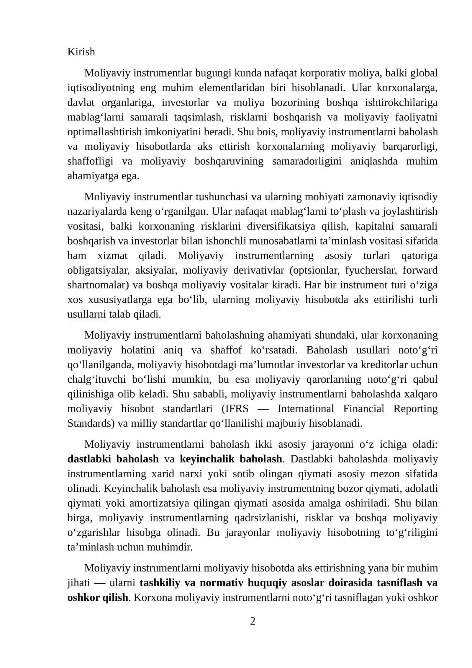 Moliyaviy instrumentlarni baholash va moliyaviy hisobotda aks ettirish 2