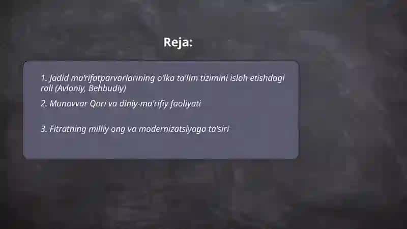 Jadid ma’rifatparvarlarining o‘lka ta'lim tizimini isloh etishdagi roli (Avloniy, Behbudiy) 2