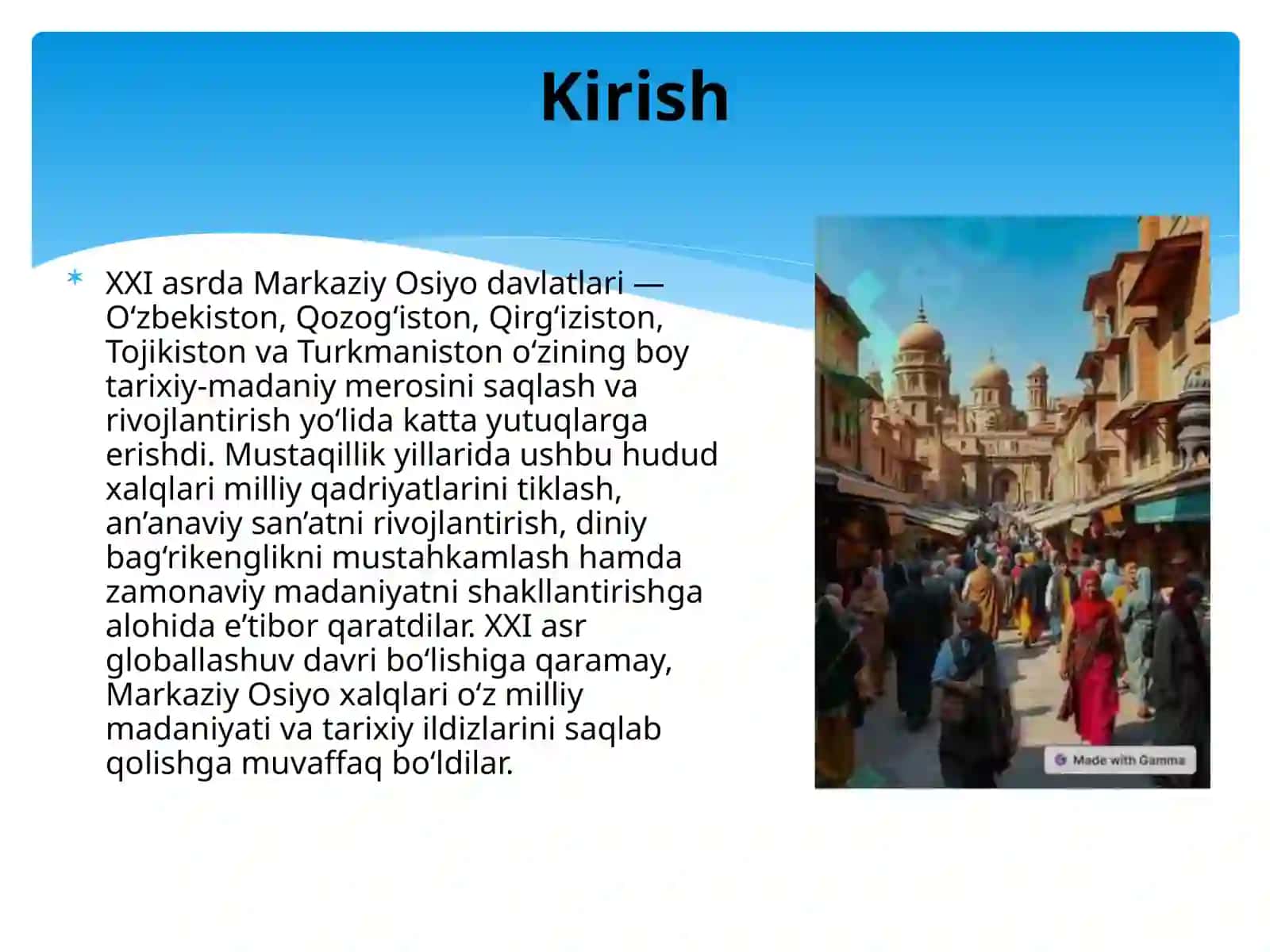 XXI asr Markaziy Osiyo xalqlari madaniyati tarixi 2