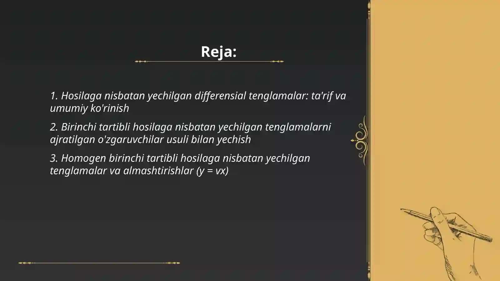 Hosilaga nisbatan yechilgan differensial tenglamalar 2