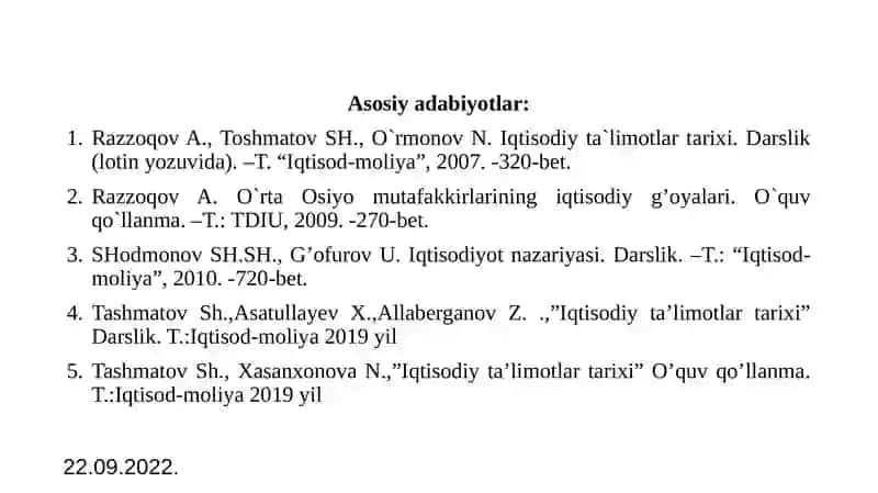 QADIMGI SHARQ, ANTIK DUNYO, FEODAL JAMIYATI VA ILK KAPITALIZMNINGIQTISODIY TA`LIMOTLARI1-MASHG’ULOT 2