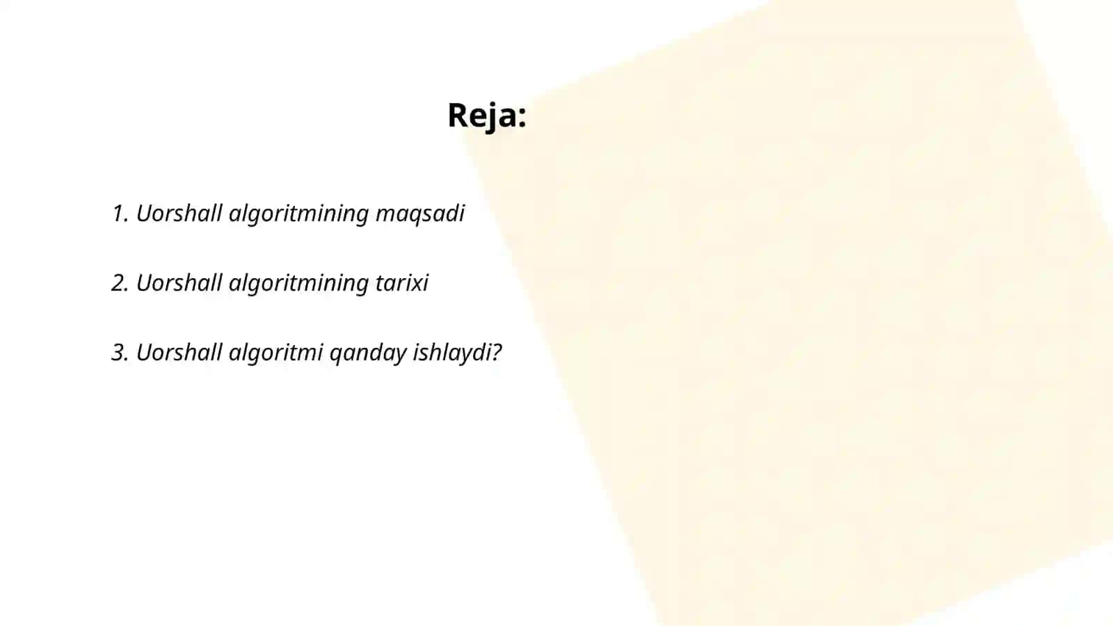 Uorshall Algoritmi 2