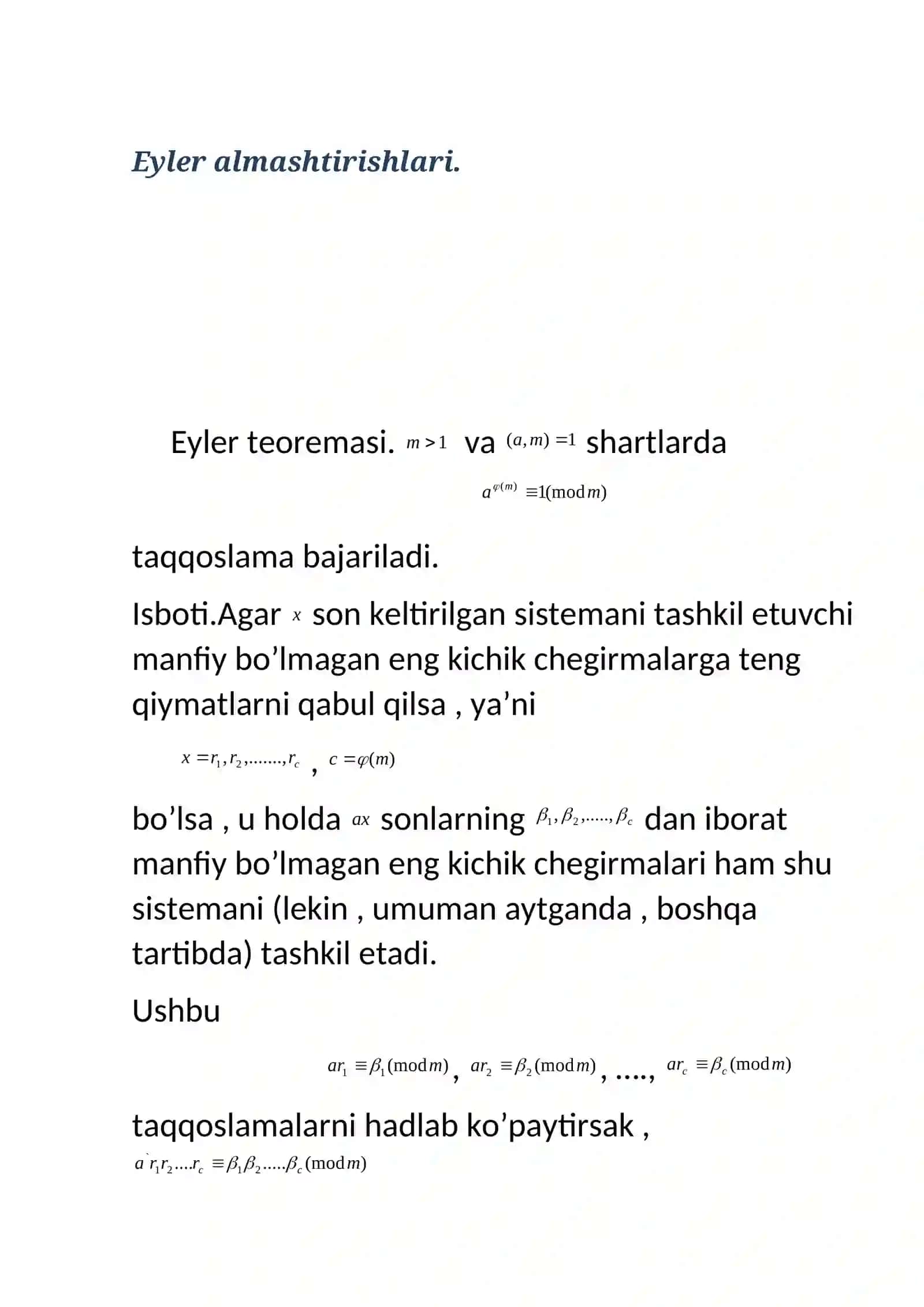 Mavzu: Eyler almashtirishlari 2