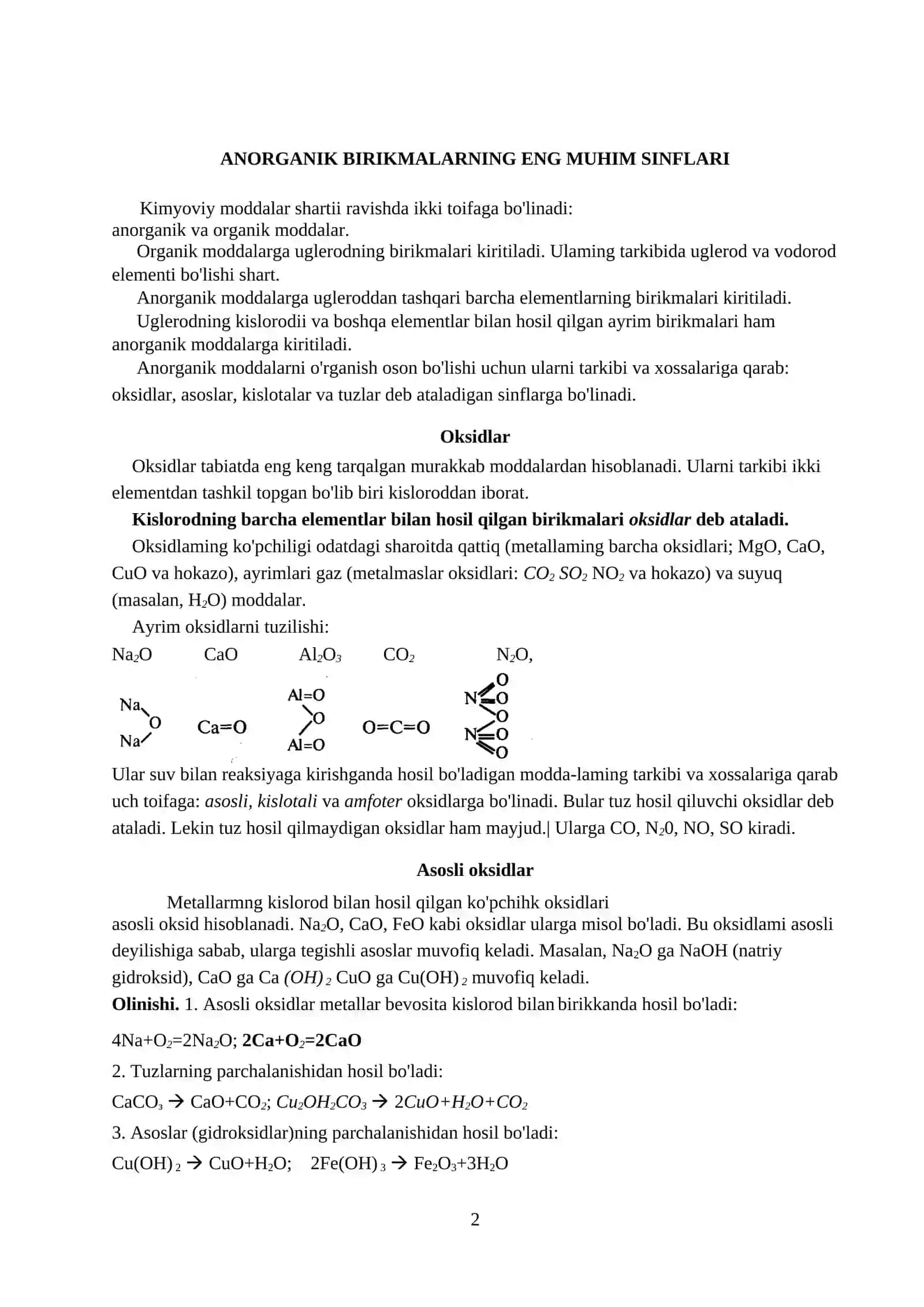 Anorganik birikmalarning eng muhim sinflari 2