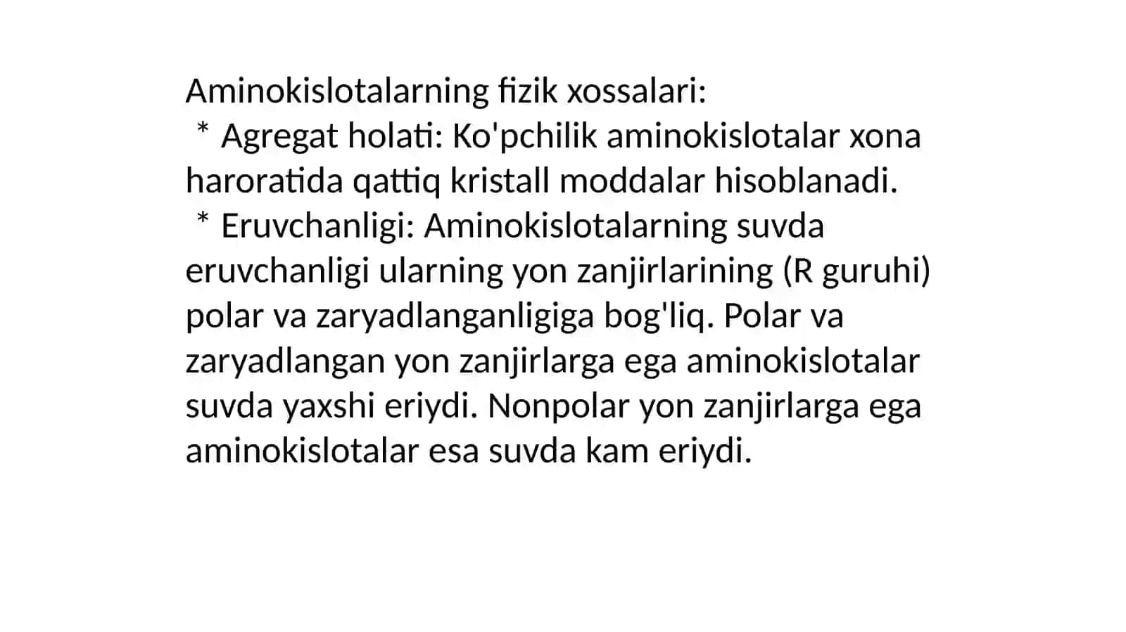 Aminokislotalarning fizik va kimyoviy xossalari 2