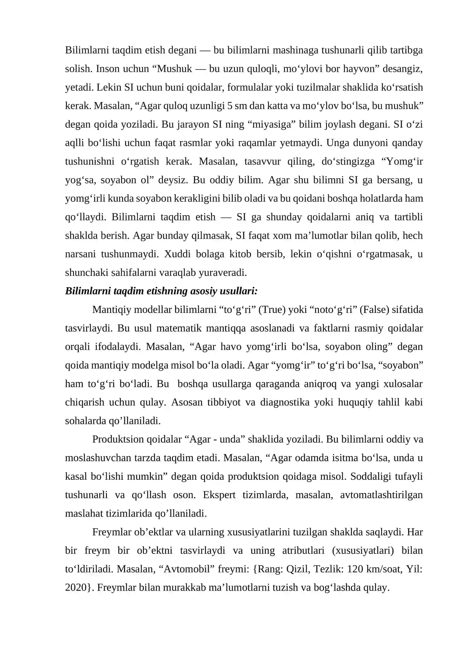 3- Laboratoriya ishi: Bilimlarni taqdim etish 2
